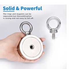 Up to 1800 Lbs Fishing Magnet Kit Pull Force Strong Neodymium + Carabiner+ Rope