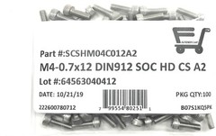 (100) M4-0.7 x 12 Stainless Steel Socket Head Socket Cap Screws DIN912 M4x0.7×12