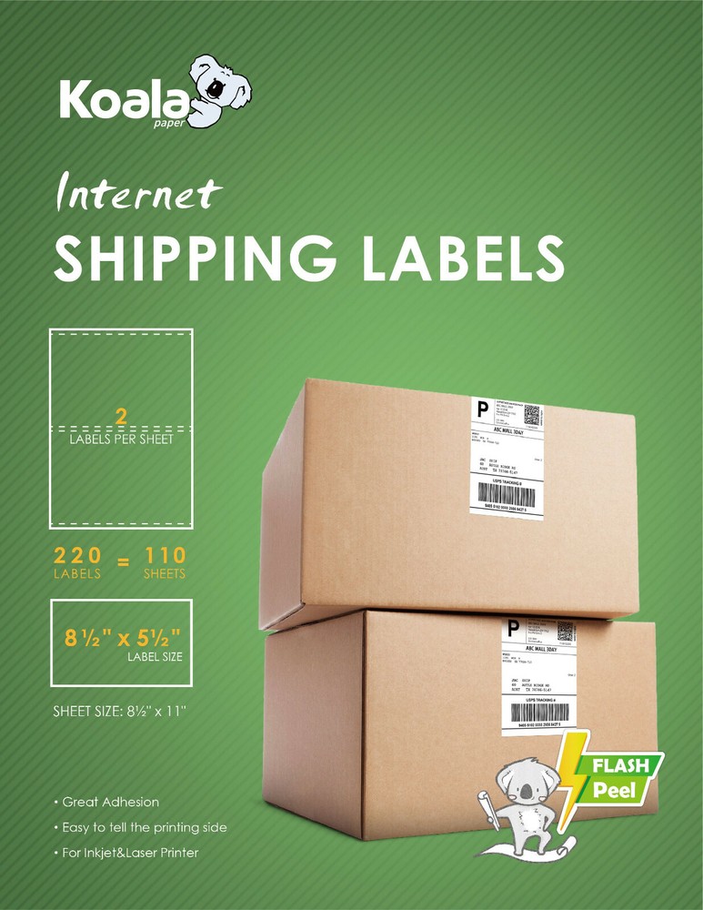 220-1100-4400 Shipping Label 8.5 x 5.5 Half Sheet 2 Per Sheet Self Adhesive USA