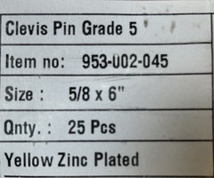 Clevis pin 5/8″ x 6″ GRD5 zinc plated steel BRAND NEW Save On Quantity Purchases