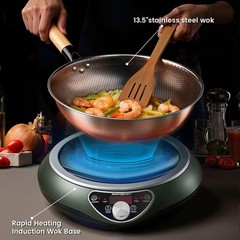 1700W 120V Electric Induction Wok Cooktop Burner Non Pulse Heating 9.25 Inch