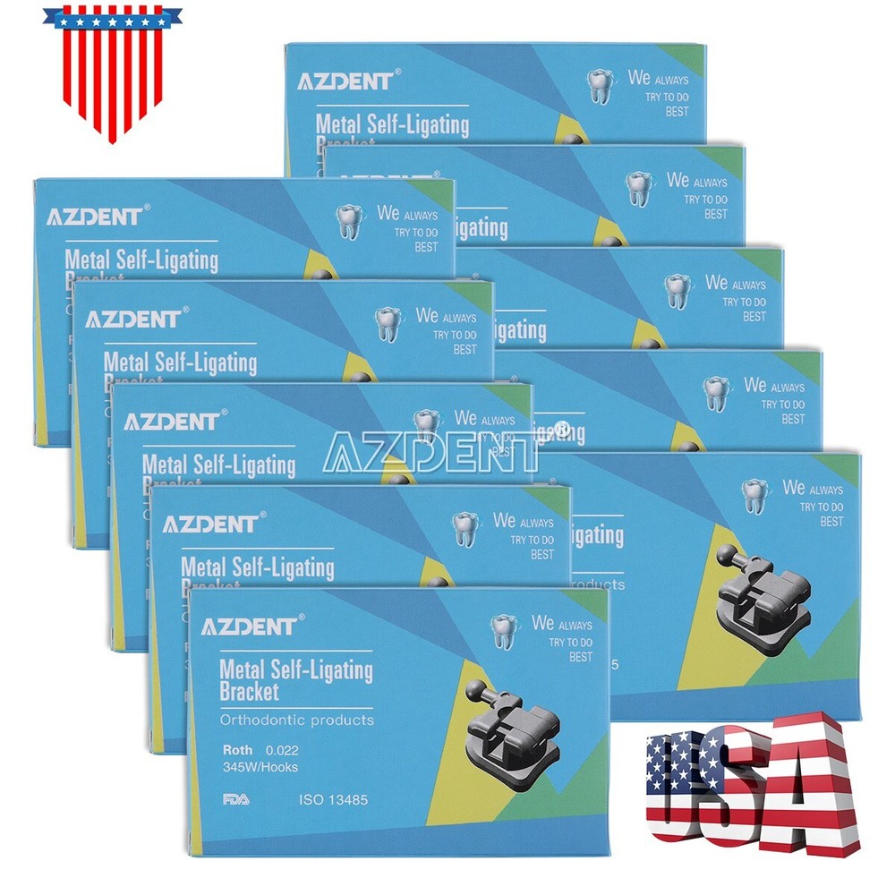 10X AZDENT Dental Orthodontic Self-Ligating Braces Brackets Roth.022 Hooks 3-4-5