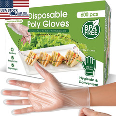 600 Pack Disposable Food Prep Gloves Clear Polyethylene Powder Free Kitchen