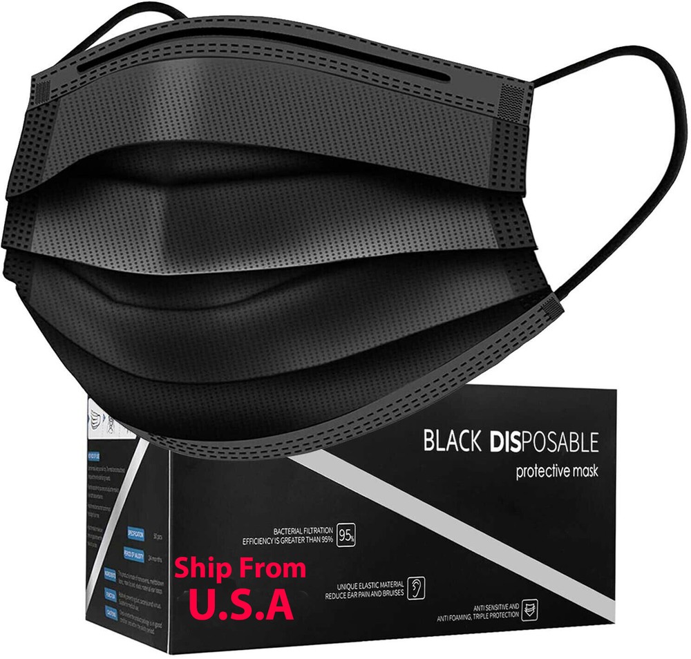 100/50 PCS Black Face Mask Mouth & Nose Protector Respirator Masks USA Seller