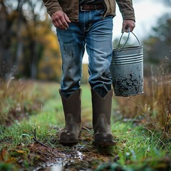 NINGO Men Steel Toe Work Boots Waterproof Cowboy Boots Leather Wellington Boots