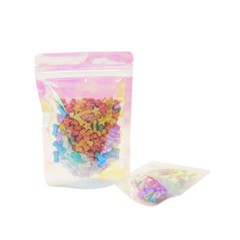 100 Pcs Iridescent Zip lock Bags Pouches Cosmetic Hologram Holographic Clear Bag