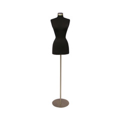 Female Dress Form Pinnable Black Mannequin Torso Size 10-12 with Metal Base
