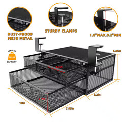 Black 15.7 In. X 6.3 In. Metal under Desk Storage Organizer with 2 Sliding Drawe