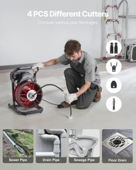 VEVOR Drain Cleaner Machine Drain Auger 75FT x 3/8 Inch Manual Feed & 4 Cutters
