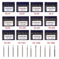 10pcs Dental Trimming Finishing Carbide Burs FG # Friction Grip Fit High Speed