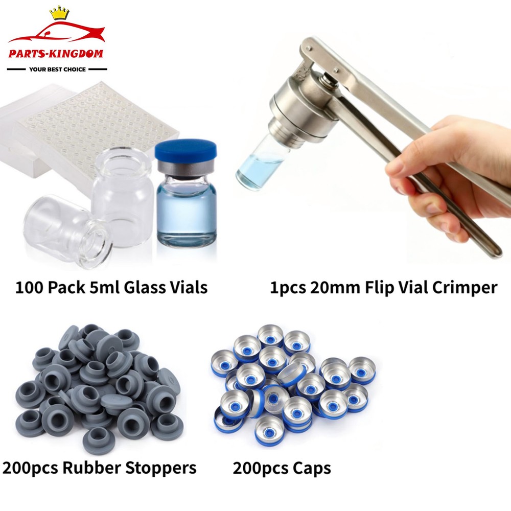 100pcs 5ml Glass Vial Clear Glass Vials with 20mm Flip Vial Crimper, New