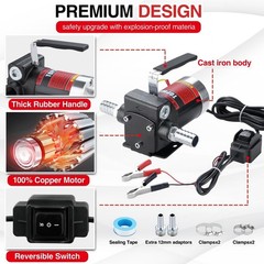 DC Gasoline Fuel Pump 3.7GPM Self-priming Oil Transfer Pump With Handle, Reversi