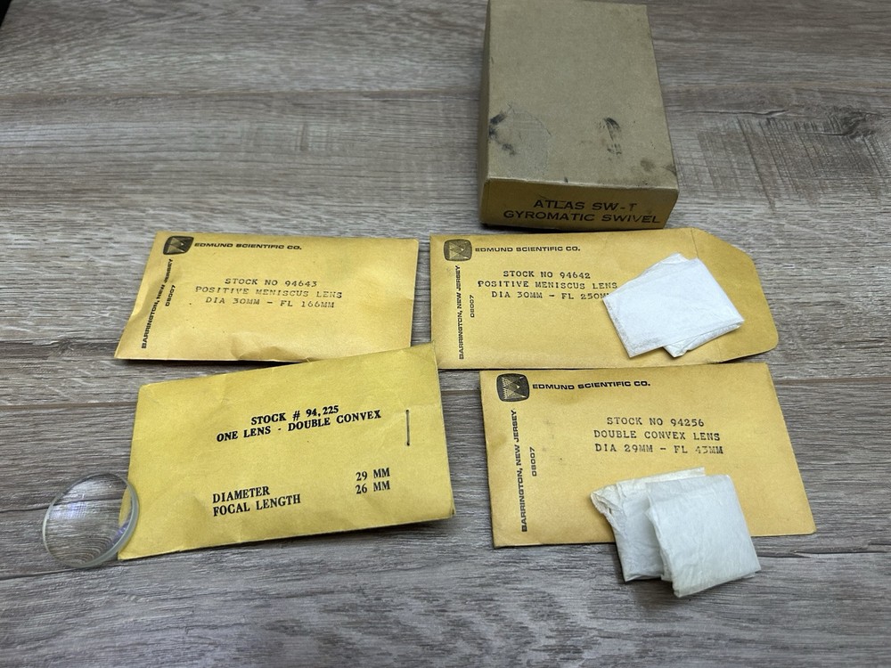 Vintage Edmund Scientific Co Positive Meniscus Gryomatic Swivel Lens Lot