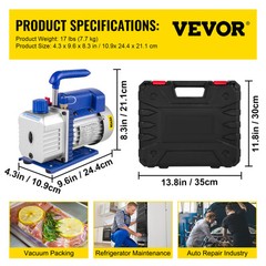 VEVOR 3 CFM Air Vacuum Pump HVAC Manifold Gauge Set AC A/C Refrigeration Kit