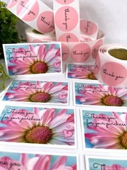 Thank You For Your Purchase Daisy Post Cards, Thank You Stickers, 25 Sets=50 pcs