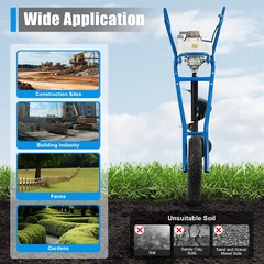 63CC 3hp Gas Powered Post Hole Digger Earth Auger Wheeled Ground Drill w/12″ Bit