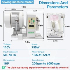 Sewing Machine Motor, Sewing Machine Servo Motor, AC110V 750W 1HP, 200-6000 RPM