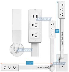 AC Outlet Extender With 2 AC Outlets + 2 USB Charging Ports Max 28″ Long