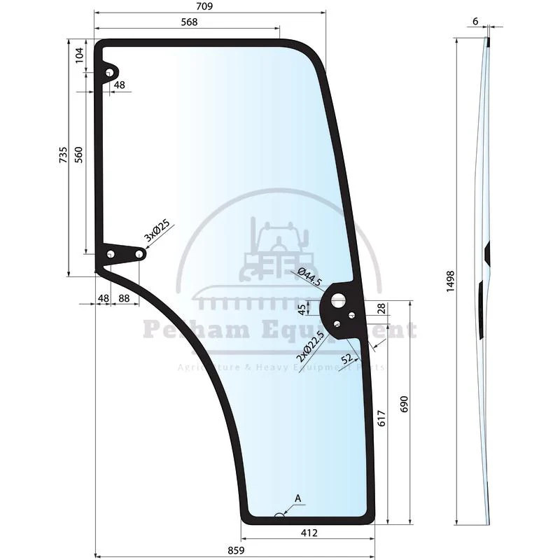 Door Screen Glass for Case IH/New Holland 87301768 48192597 Left Side