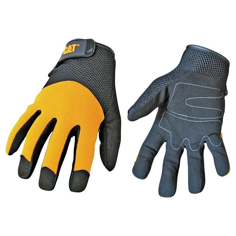 Cat CAT012215L Utility Gloves, L, Wrist Strap Cuff, Synthetic Leather, Black/Yel