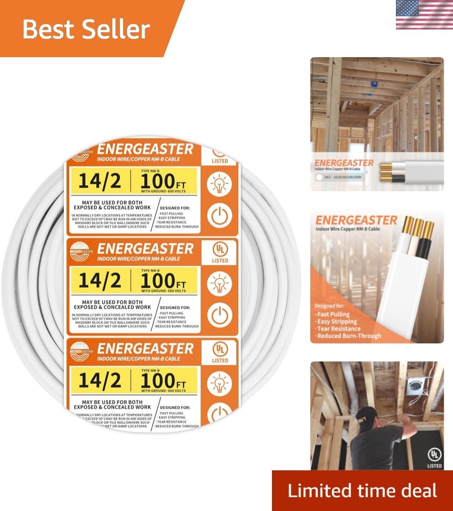 Solid Indoor 14/2 W/G NMB Cable 100ft Coil，Electrical Wire 14 Gauge Wire 2 Co…