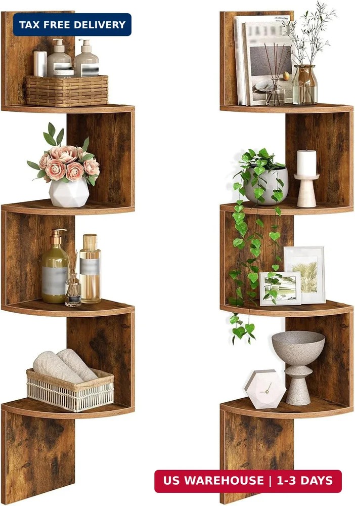 HOOBRO Corner Shelf Wall-Mounted, Set of 2 Floating Corner Shelves for Wall, 4-T