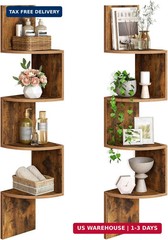 HOOBRO Corner Shelf Wall-Mounted, Set of 2 Floating Corner Shelves for Wall, 4-T