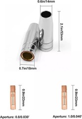 MIG Welding Nozzle Set 11PCS 15AK (0.8/1.0mm Contact Tips/Copper/Ceramic Nozzle)