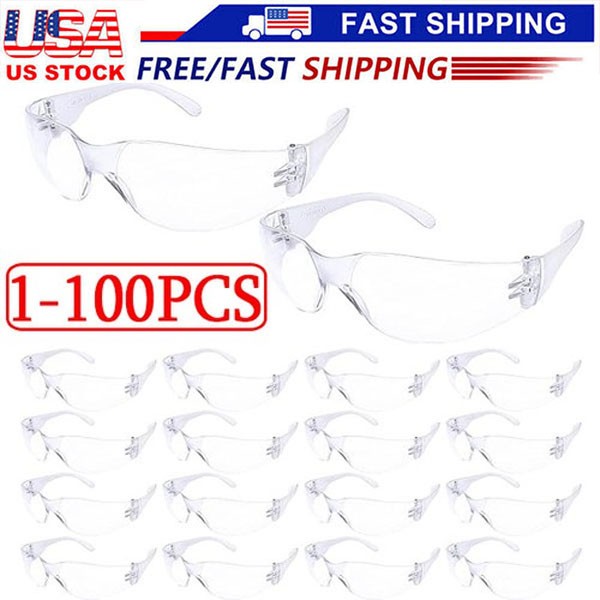 200Pack Protective Safety Glasses Clear Lens lot Eyewear Anti Scratch Work UV US
