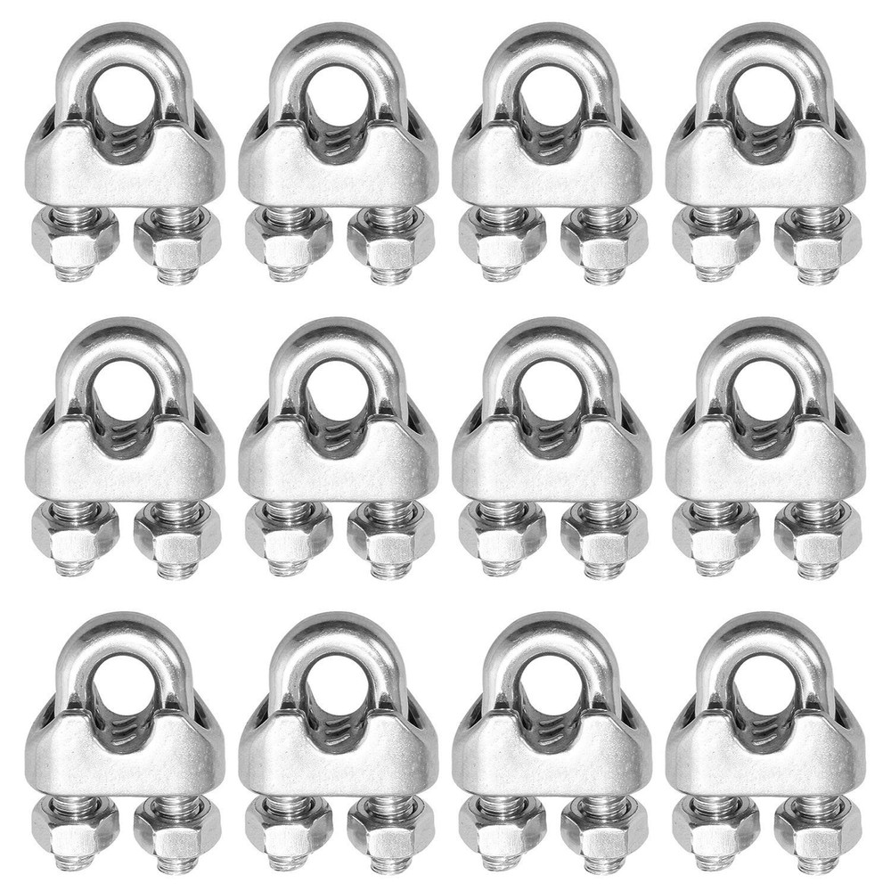 1/4in 6mm Wire Rope Clamps Clip 304 Stainless Steel Cable Clip Fastener 12 Pcs