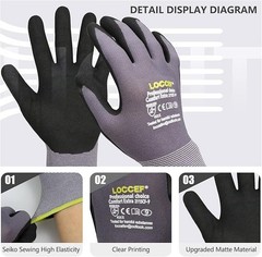 MicroFoam Nitrile Coated Work Gloves – 6 Pairs Seamless Knit Nylon Gray, 10/XL