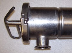 Dairy Milk Filter Frame 4 7/8 X 33 side discharge 1 1/2 x 1 1/2 tri clover Sock