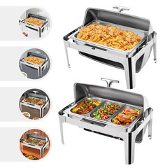 1 OR 3-compartment Roll Top Chafing Dish Buffet Set Pan Chafer Stainless Steel