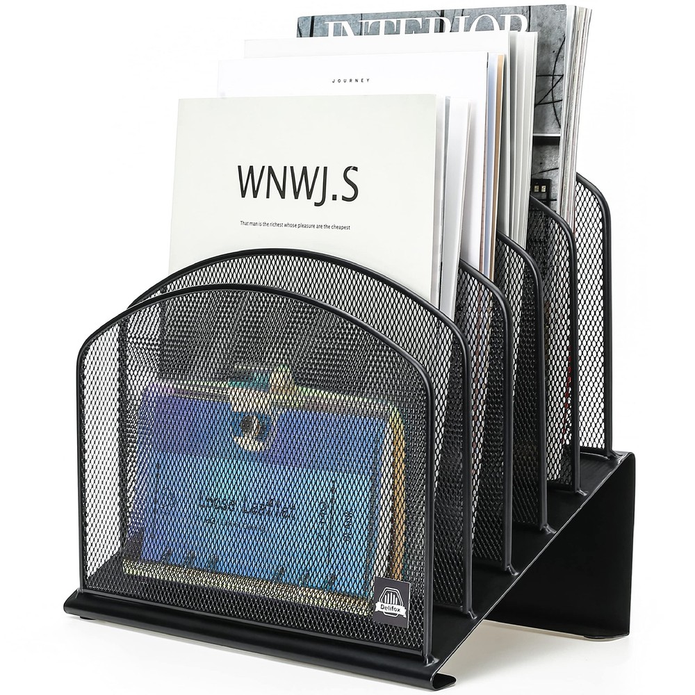 Inclined Metal Desk File Organizer Vertical File Folder Stand Holder Rack