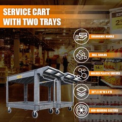 2-Shelf Utility Polypropylene Cart 500 lb Heavy Duty Rolling Plastic 16*30″ Cart