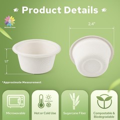 Fiber Sugarcane 2000 Pack 2 Oz Bagasse Disposable Cups Takeout Party Catering