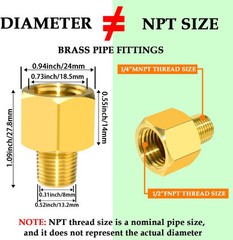 Brass Hose Pipe Fitting Reducer 1/4 Male To 1/2 Female Npt Adapter 80 Characters