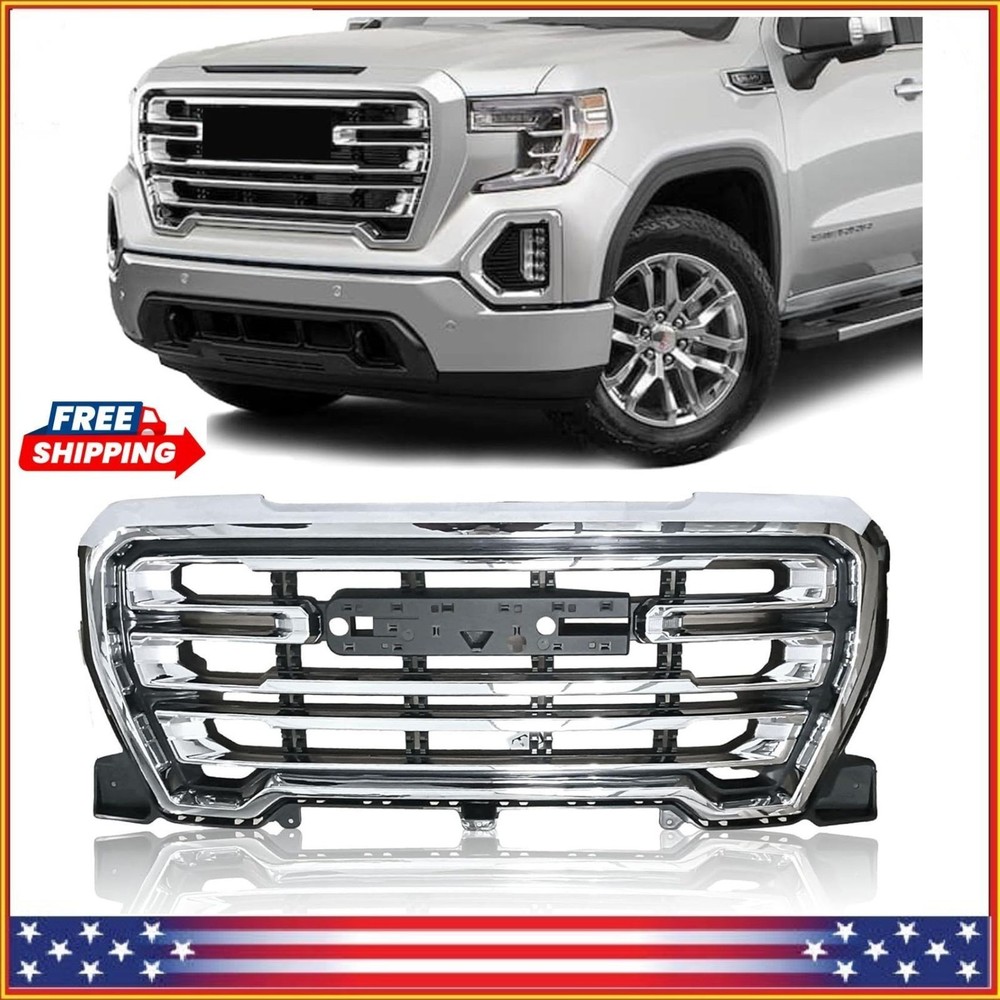 Front Upper Grille for 2019 2020 2021 2022 GMC Sierra 1500 Chrome Grill Bumper
