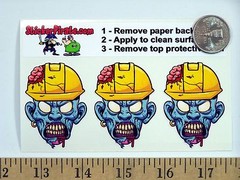3 – Blue Zombie Head w/ Hard Hat 2″ Tool Box Hard Hat Helmet Sticker H169