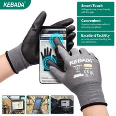 Kebada W1 Work Gloves for Men and Women, PU Coated Safety Medium, Light Grey