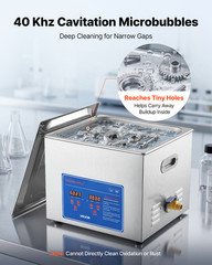 VEVOR Ultrasonic Cleaner 15L-Class Ultrasonic Parts Cleaner 40kHz for Glasses