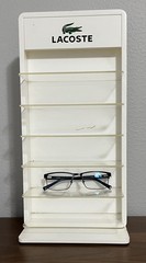 LACOSTE Eyewear Countertop Display Case Rack – Multi-Shelf Acrylic & Wood