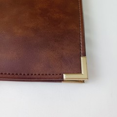 Vtg (1983) Hazel 12″x9.5″ Portfolio Binder Notepad Brass Corner Brown USA Oxford