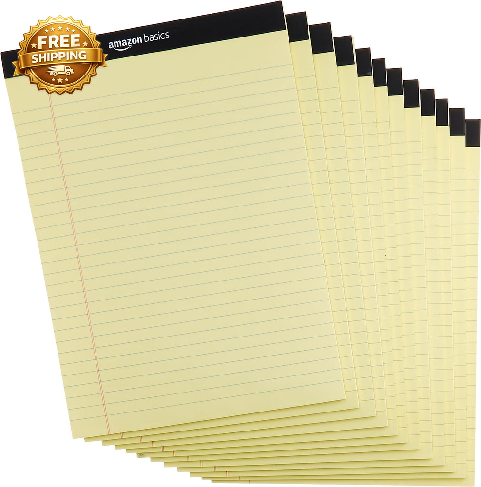 Wide Ruled Lined Writing Pads 8.5″ X 11.75″ Canary 12-Pack of 50 Perforated Shee