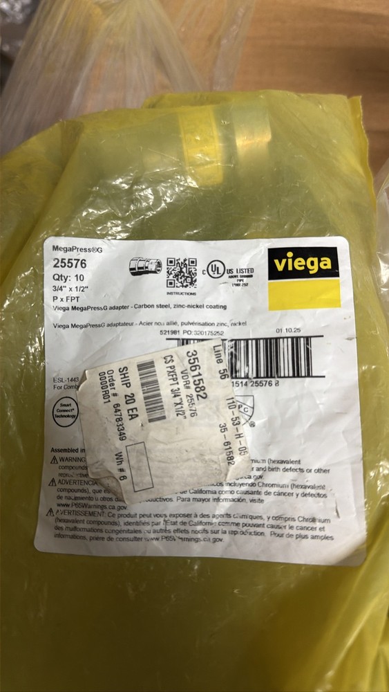 Viega MegaPressG 25576 3/4″ x 1/2″ P x FPT Carbon Steel Adapter Qty 10