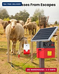 Solar-Powered Electric Fence Charger with Alarm,1.2 Joule Output, Up to 20 Miles