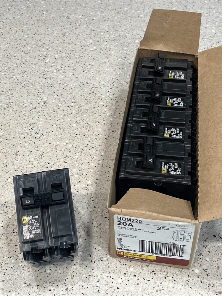 Square D HOM220 (5 PACK) 20A 2P 120/240V Circuit Breaker (5) NEW, US SELLER