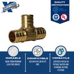 25 Pcs. 3/4″ x 3/4″ x 3/4″ Pex Tee, 3/4 Inch Pex Tee, Lead Free Brass 23-2-3=25
