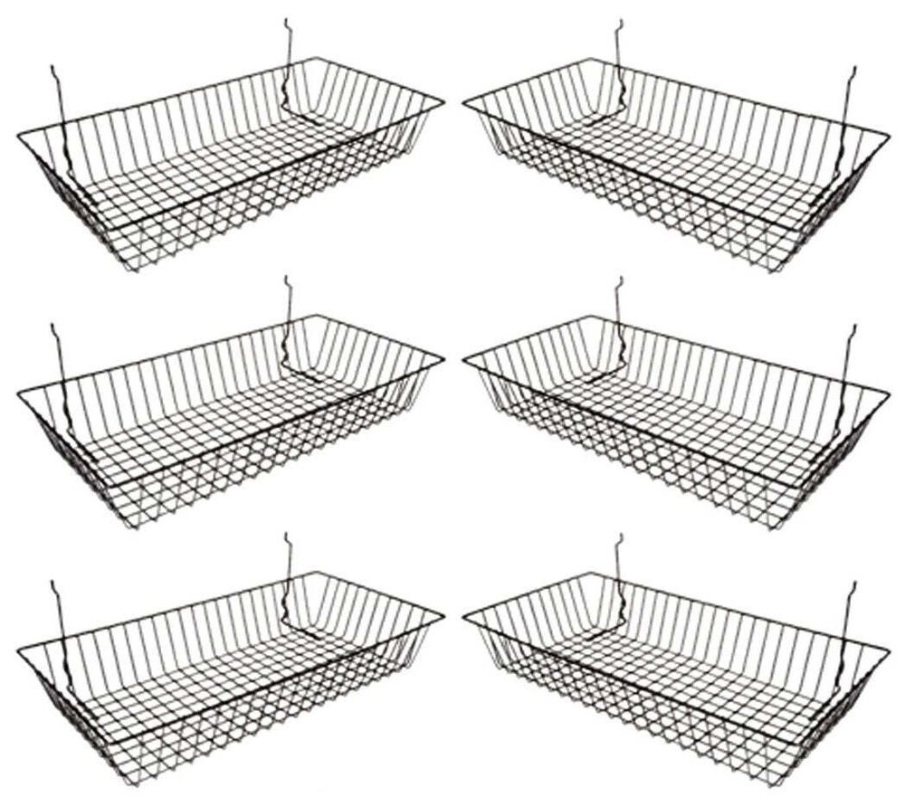 Wire Baskets for Grid Wall and Slat Wall – Wire Basket 24″ L x 12″ D x 4″ H -6PK