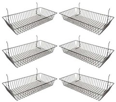 Wire Baskets for Grid Wall and Slat Wall – Wire Basket 24″ L x 12″ D x 4″ H -6PK